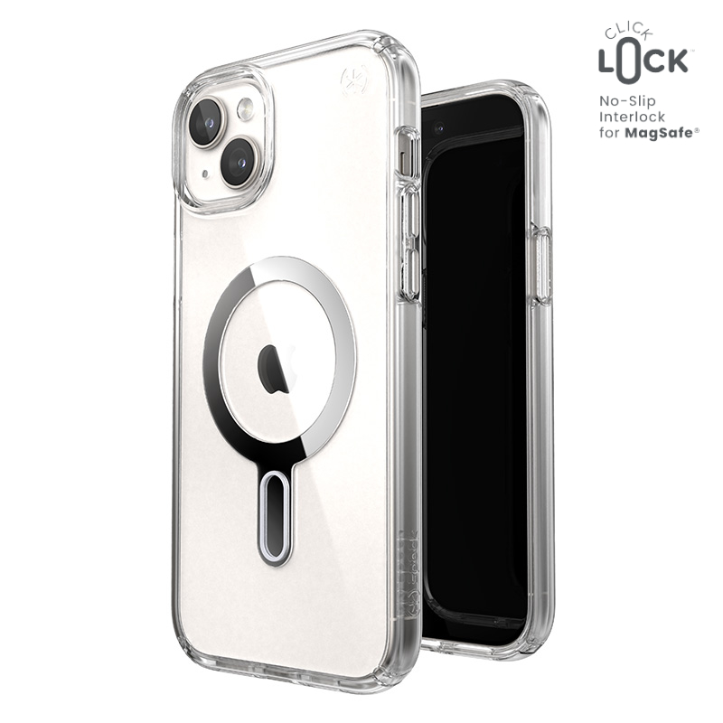 Speck Presidio Perfect-Clear ClickLock & MagSafe - Etui iPhone 15 Plus / iPhone 14 Plus (Clear / Chrome Finish / Serene Silver)