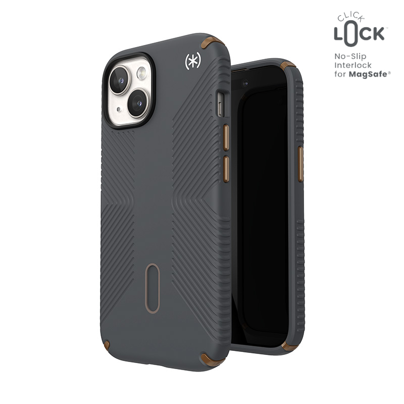 Speck Presidio2 Grip ClickLock & MagSafe - Etui iPhone 16e / iPhone 15 / iPhone 14 / iPhone 13 (Charcoal Grey / Cool Bronze)