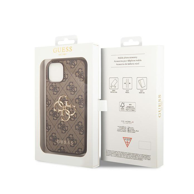 Guess 4G Big Metal Logo - Etui iPhone 15 / 14 / 13 (brązowy)