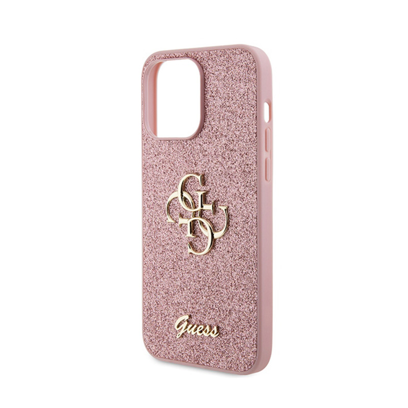 Guess Glitter Script Big 4G - Etui iPhone 15 Pro Max (różowy)