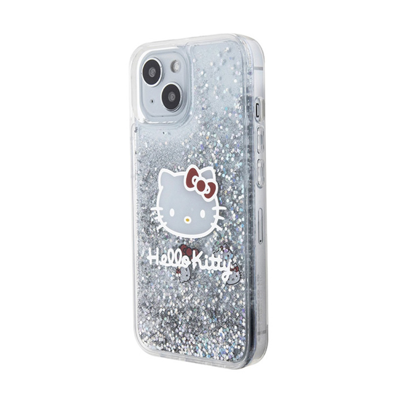 Hello Kitty Liquid Glitter Charms Kitty Head - Etui iPhone 15 (srebrny)