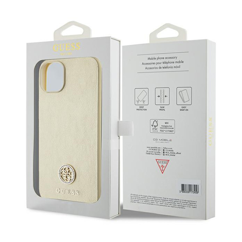 Guess 4G Strass Metal Logo - Etui iPhone 15 (złoty)