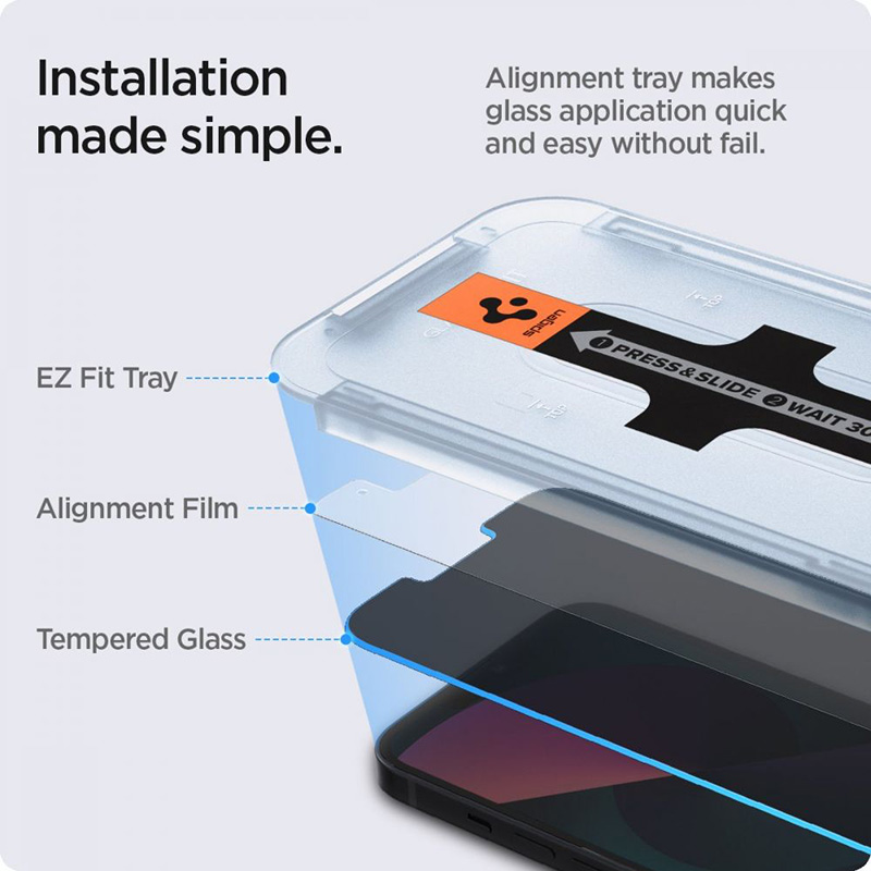 Spigen GLAS.TR EZ FIT Privacy 2-Pack - Szkło hartowane z filtrem prywatyzującym do iPhone 16e / iPhone 14 / iPhone 13 Pro / iPhone 13 2 szt