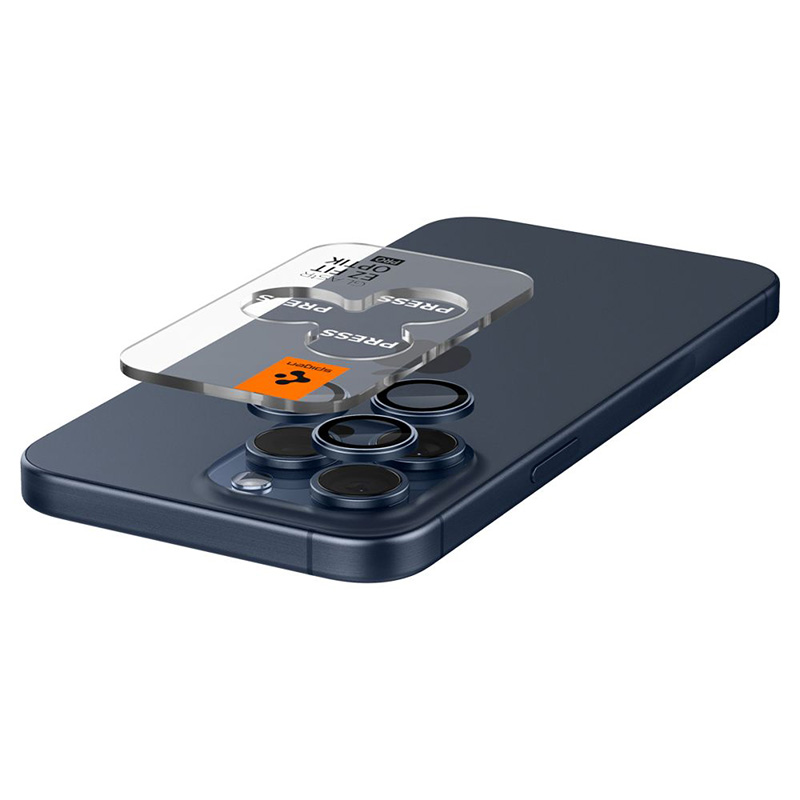 Spigen Optik Pro GLAS.TR EZ Fit Camera Protector 2-Pack - Szkło ochronne na obiektyw do iPhone 15 Pro / 15 Pro Max / iPhone 14 Pro / 14 Pro Max (2 szt) (Blue Titanium)