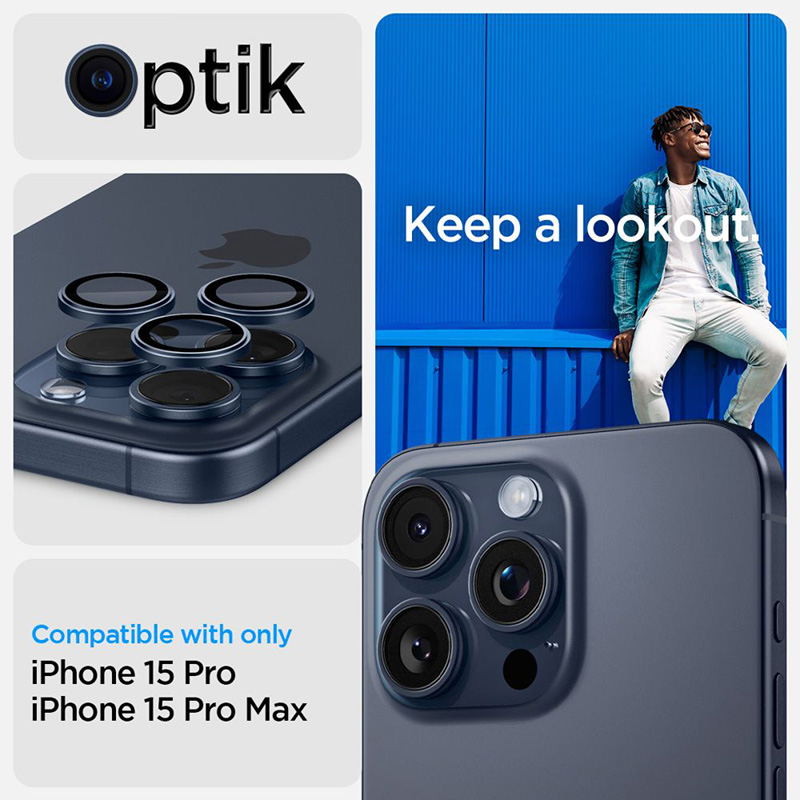 Spigen Optik Pro GLAS.TR EZ Fit Camera Protector 2-Pack - Szkło ochronne na obiektyw do iPhone 15 Pro / 15 Pro Max / iPhone 14 Pro / 14 Pro Max (2 szt) (Blue Titanium)