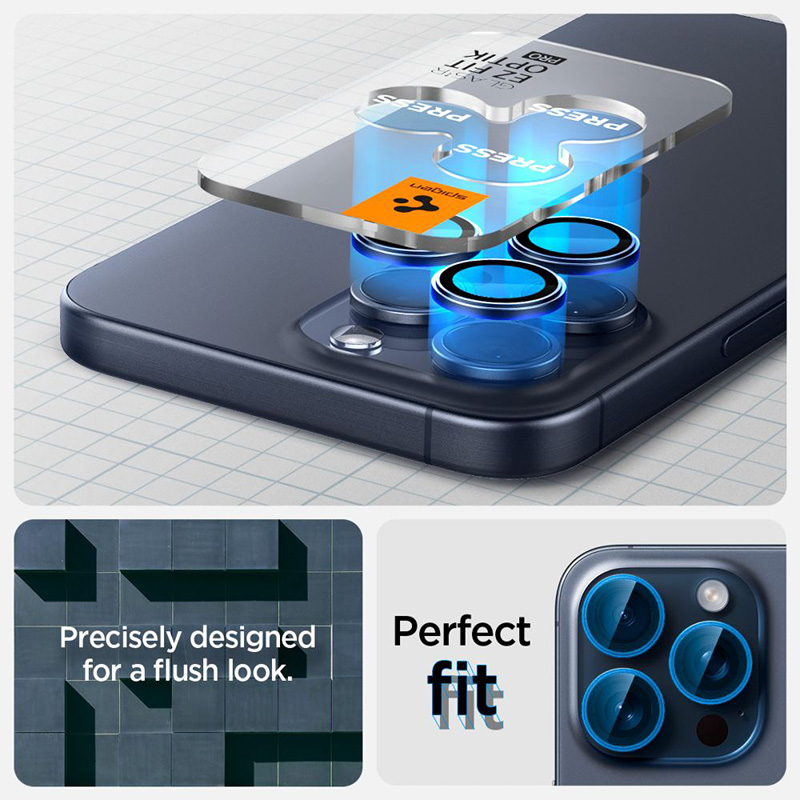 Spigen Optik Pro GLAS.TR EZ Fit Camera Protector 2-Pack - Szkło ochronne na obiektyw do iPhone 15 Pro / 15 Pro Max / iPhone 14 Pro / 14 Pro Max (2 szt) (Blue Titanium)