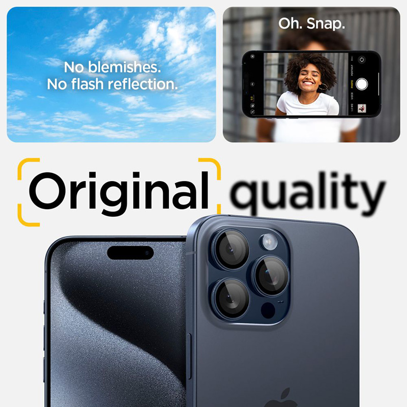 Spigen Optik Pro GLAS.TR EZ Fit Camera Protector 2-Pack - Szkło ochronne na obiektyw do iPhone 15 Pro / 15 Pro Max / iPhone 14 Pro / 14 Pro Max (2 szt) (Blue Titanium)