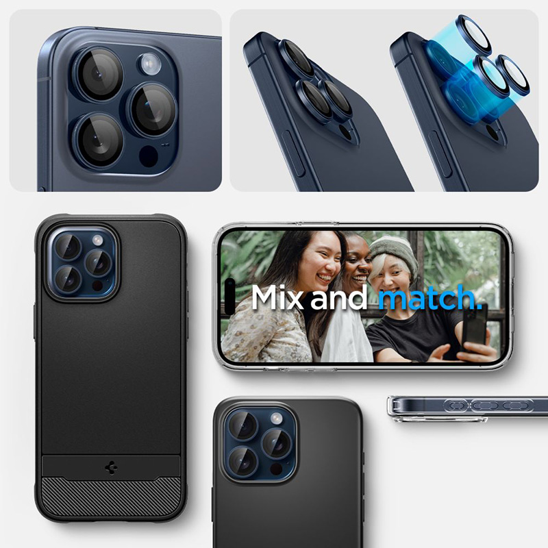 Spigen Optik Pro GLAS.TR EZ Fit Camera Protector 2-Pack - Szkło ochronne na obiektyw do iPhone 15 Pro / 15 Pro Max / iPhone 14 Pro / 14 Pro Max (2 szt) (Blue Titanium)