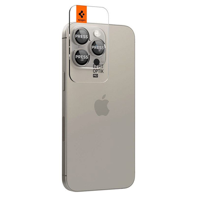 Spigen Optik Pro GLAS.TR EZ Fit Camera Protector 2-Pack - Szkło ochronne na obiektyw do iPhone 15 Pro / 15 Pro Max / iPhone 14 Pro / 14 Pro Max (2 szt) (Natural Titanium)