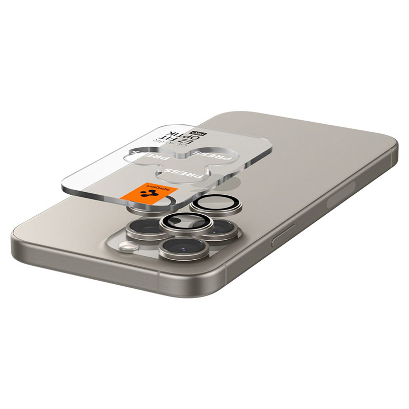 Spigen Optik Pro GLAS.TR EZ Fit Camera Protector 2-Pack - Szkło ochronne na obiektyw do iPhone 15 Pro / 15 Pro Max / iPhone 14 Pro / 14 Pro Max (2 szt) (Natural Titanium)