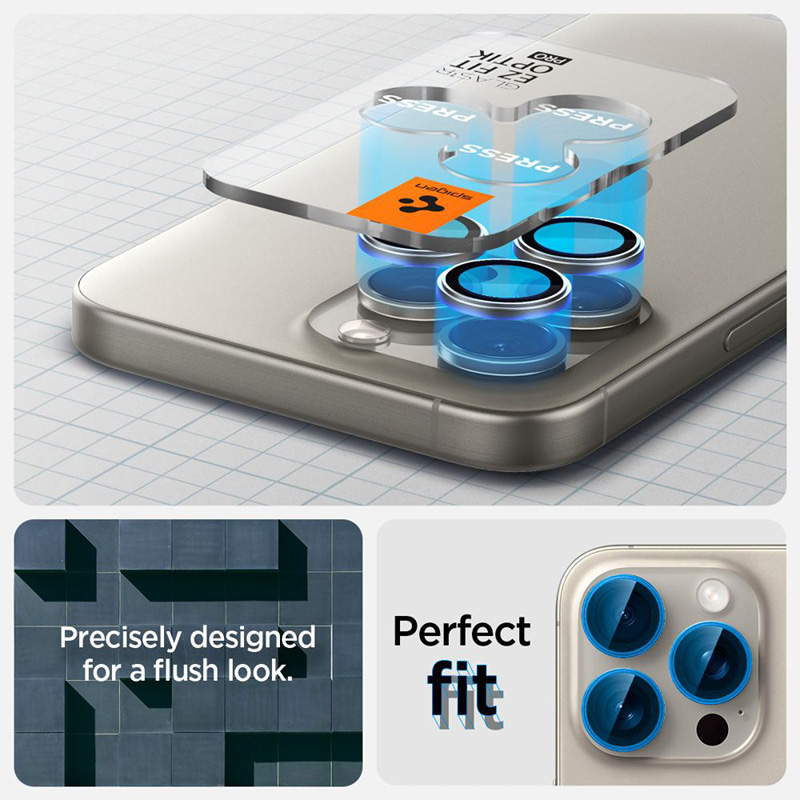 Spigen Optik Pro GLAS.TR EZ Fit Camera Protector 2-Pack - Szkło ochronne na obiektyw do iPhone 15 Pro / 15 Pro Max / iPhone 14 Pro / 14 Pro Max (2 szt) (Natural Titanium)