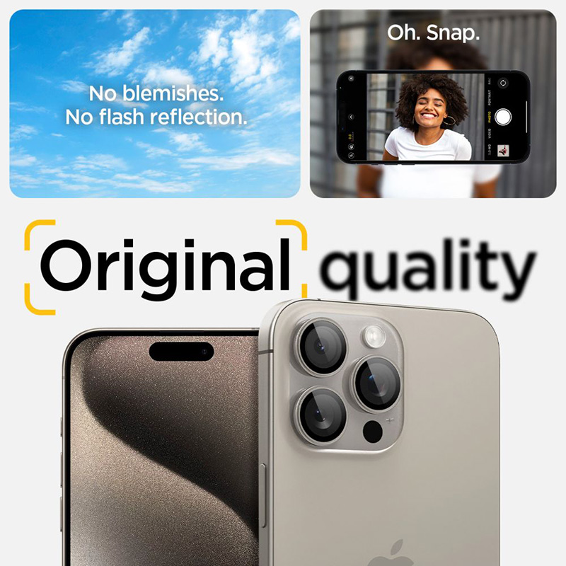 Spigen Optik Pro GLAS.TR EZ Fit Camera Protector 2-Pack - Szkło ochronne na obiektyw do iPhone 15 Pro / 15 Pro Max / iPhone 14 Pro / 14 Pro Max (2 szt) (Natural Titanium)