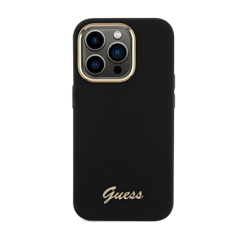 Guess Silicone Script Metal Logo & Frame - Etui iPhone 15 Pro (czarny)