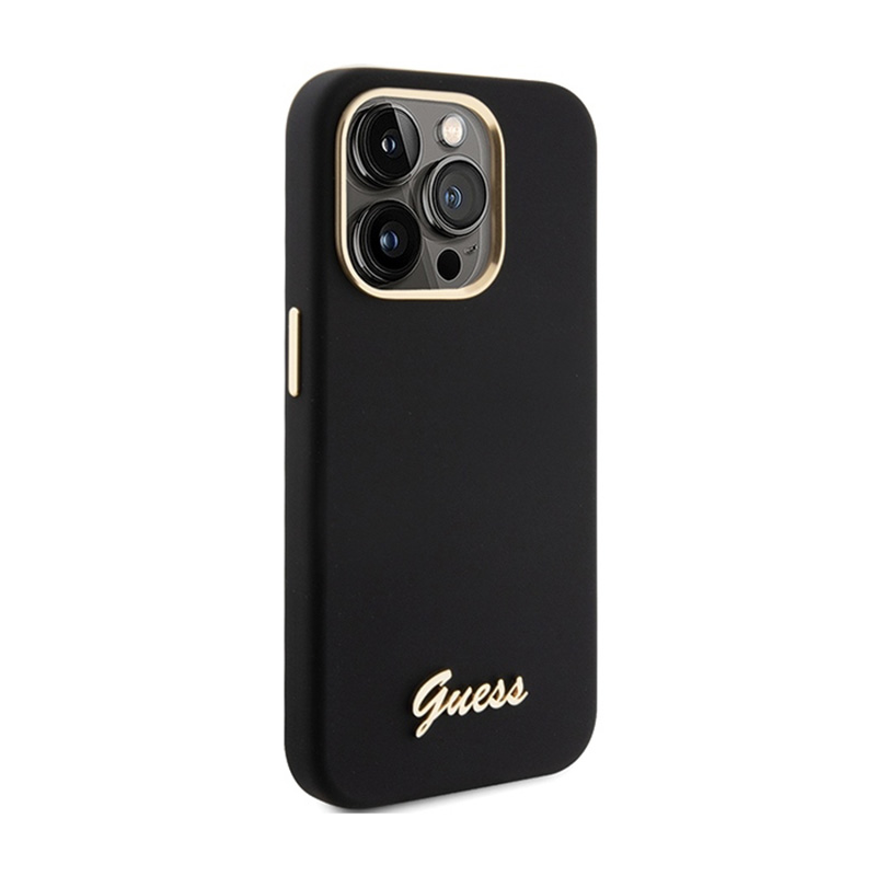 Guess Silicone Script Metal Logo & Frame - Etui iPhone 15 Pro (czarny)