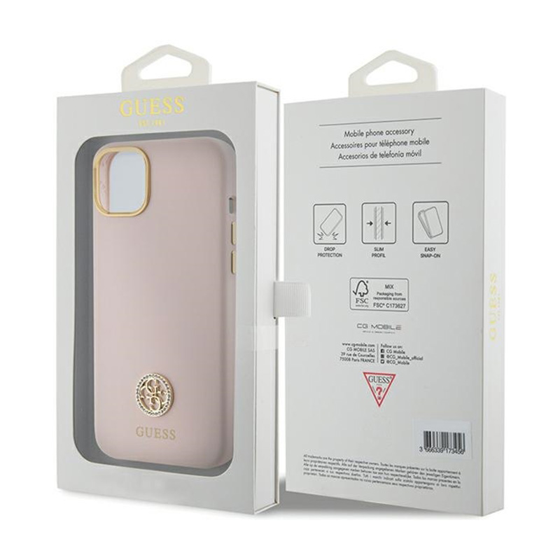 Guess Silicone Logo Strass 4G - Etui iPhone 15 Plus (różowy)
