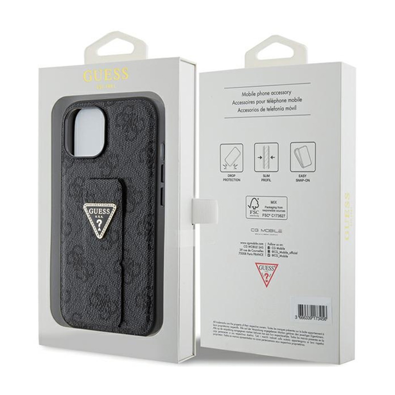 Guess Grip Stand 4G Triangle Strass Logo - Etui iPhone 15 (czarny)
