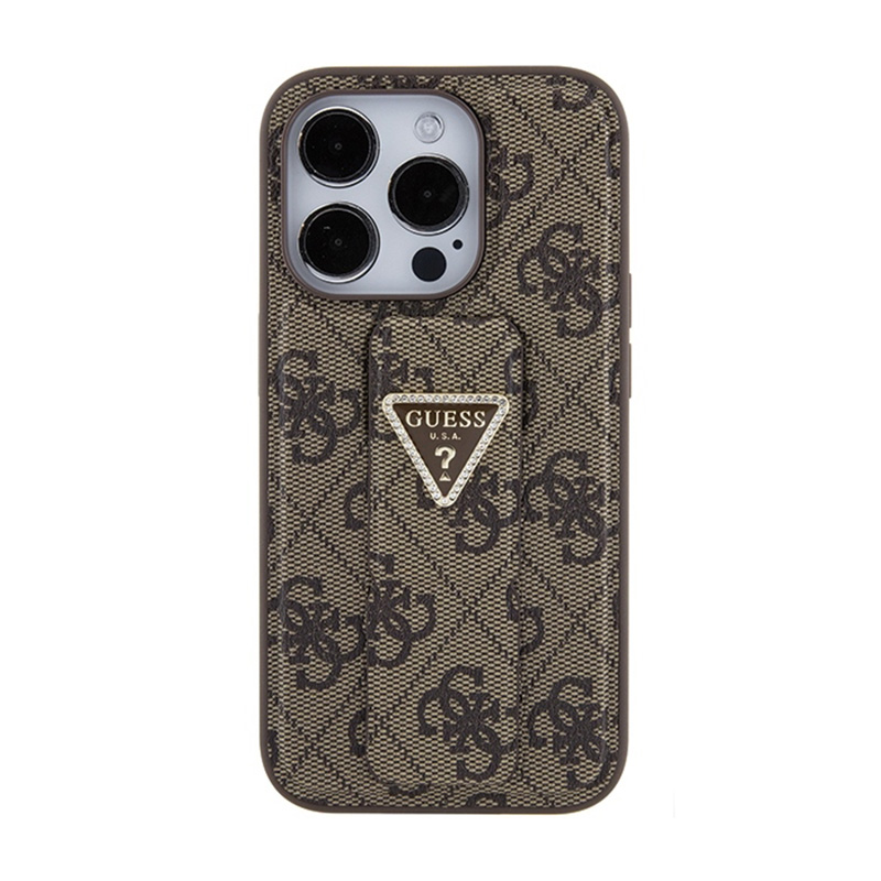 Guess Grip Stand 4G Triangle Strass Logo - Etui iPhone 15 Pro Max (brązowy)