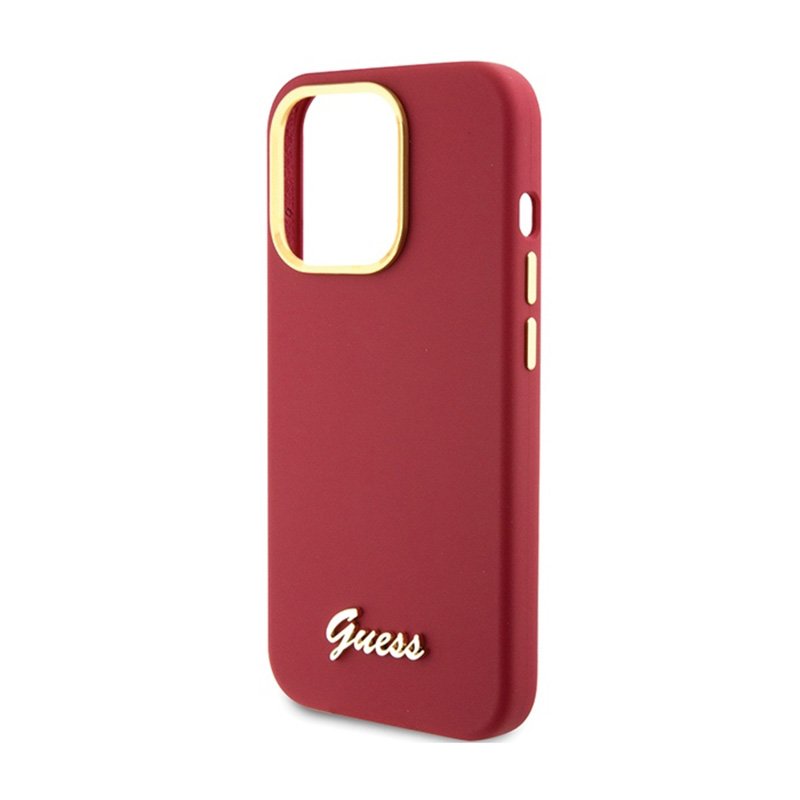 Guess Silicone Script Metal Logo & Frame - Etui iPhone 15 Pro Max (magenta)