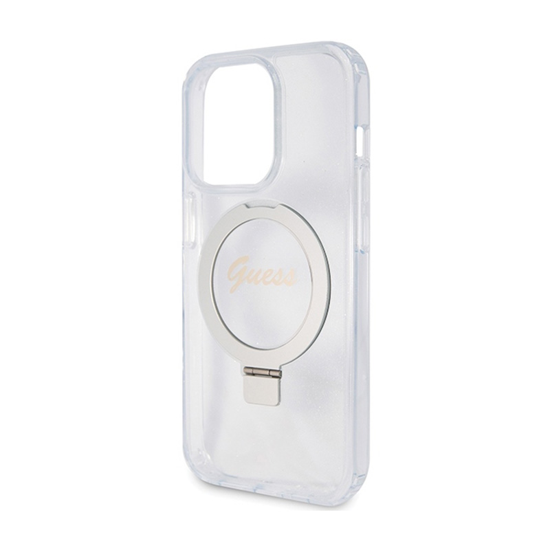 Guess Ring Stand Script Glitter MagSafe - Etui iPhone 15 Pro Max (przezroczysty)