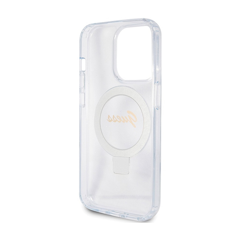 Guess Ring Stand Script Glitter MagSafe - Etui iPhone 15 Pro Max (przezroczysty)