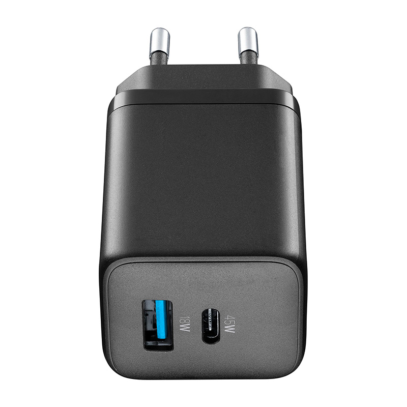 Cellularline Multipower Micro GaN - Ładowarka sieciowa USB-C & USB-A Power Delivery 45W (czarny)