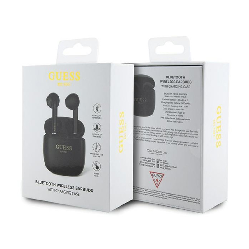 Guess True Wireless Script Logo BT5.3 - Słuchawki TWS + etui ładujące (czarny)