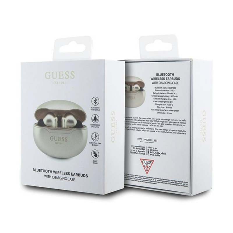 Guess True Wireless Classic EST BT5.3 - Słuchawki TWS + etui ładujące (złoty)