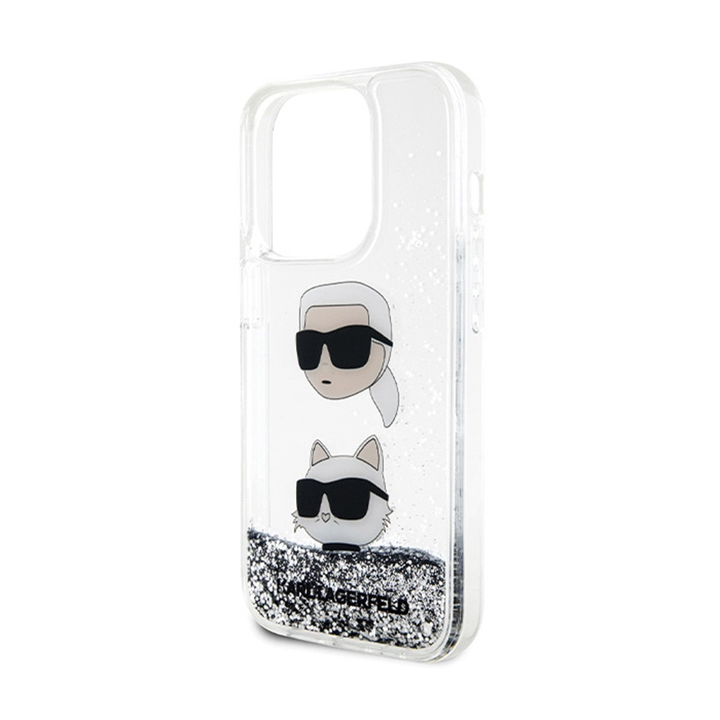 Karl Lagerfeld Liquid Glitter Karl & Choupette Heads - Etui iPhone 14 Pro (srebrny)