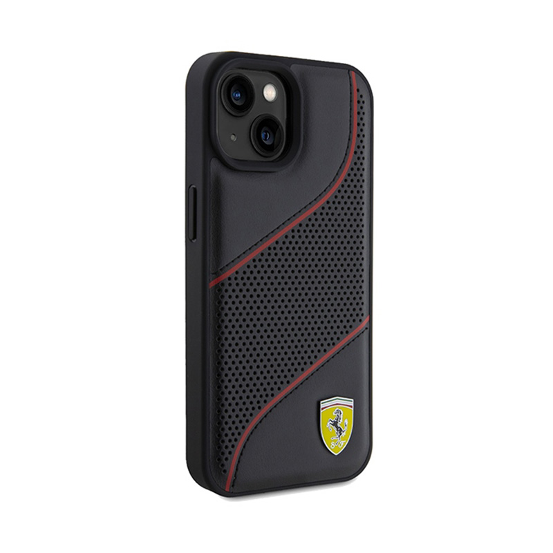 Ferrari Perforated Waves Metal Logo - Etui iPhone 15 (czarny)