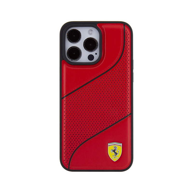 Ferrari Perforated Waves Metal Logo - Etui iPhone 15 Pro Max (czerwony)