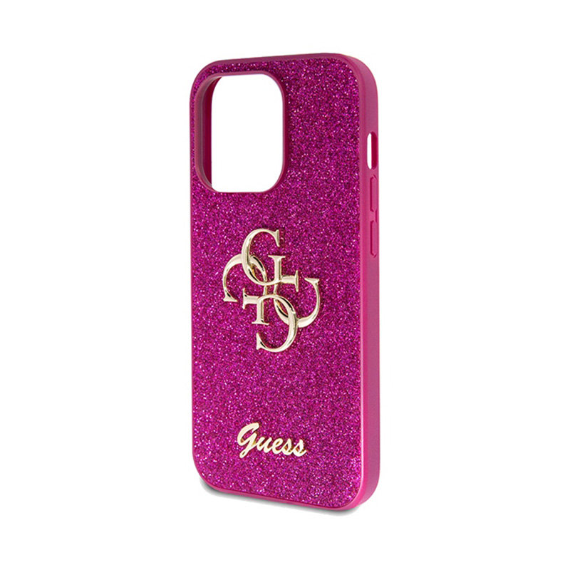 Guess Glitter Script Big 4G - Etui iPhone 15 Pro (fioletowy)