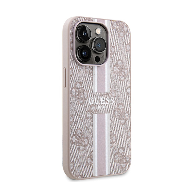 Guess 4G Printed Stripes MagSafe - Etui iPhone 15 Pro (różowy)