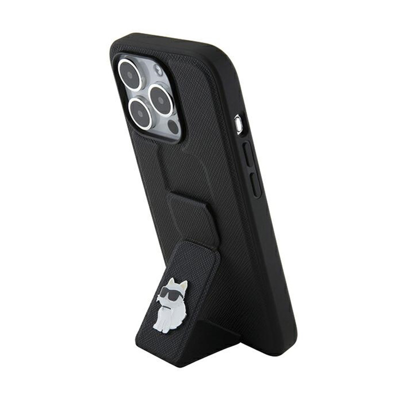 Karl Lagerfeld Gripstand Saffiano Choupette Pins - Etui iPhone 14 Pro (czarny)