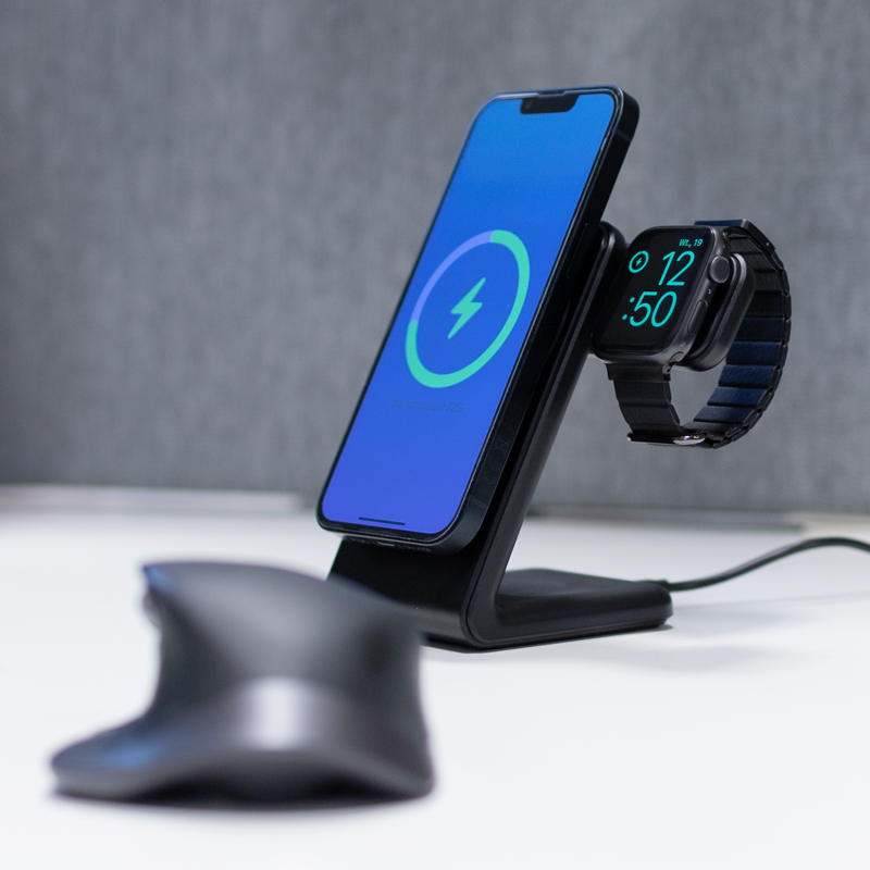 Crong MagSpot Pivot Stand - Ładowarka bezprzewodowa 3w1 z MagSafe do iPhone, Apple Watch i AirPods (czarny)