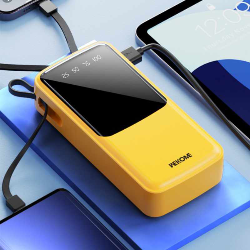 WEKOME WP-10 Pop Digital Series - Power bank 20000 mAh z wbudowanym kablem USB-C / Lightning / Micro USB / USB-A (Żółty)