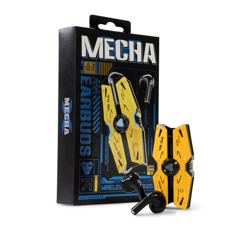 WEKOME VB06 Mecha Series - Bezprzewodowe słuchawki Bluetooth V5.3 TWS z etui ładującym (Żółty)