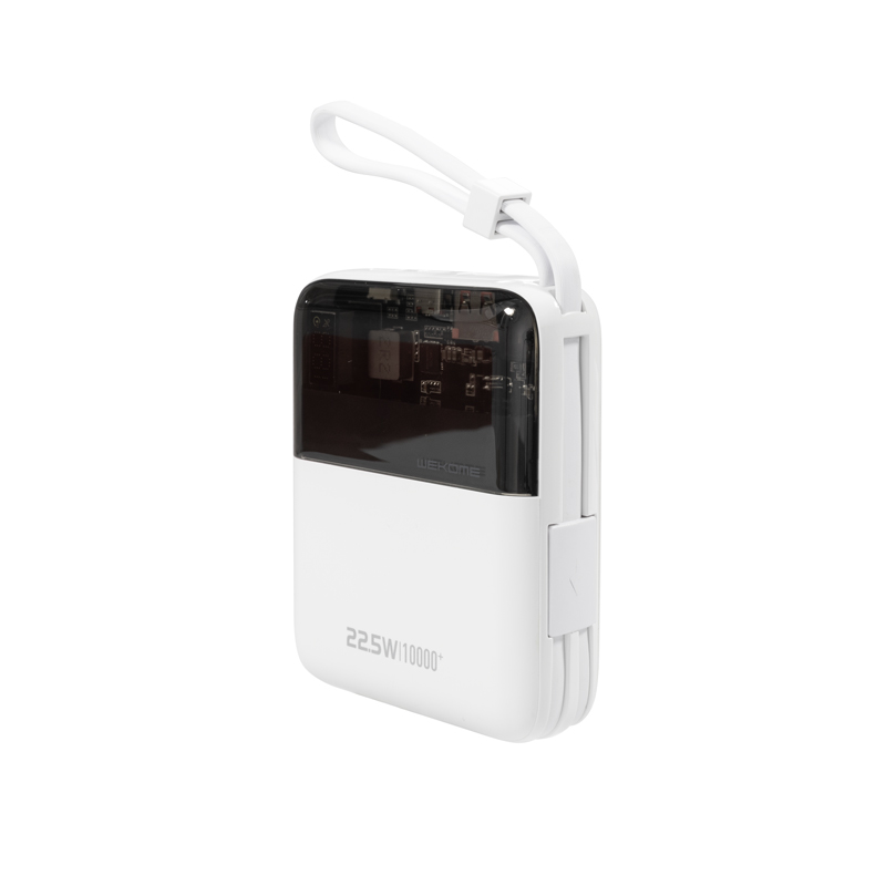 WEKOME WP-309 Vanguard Series - Power bank 10000 mAh Super Charging z wbudowanym kablem USB-C & Lightning PD 20W + QC 22.5W (Biały / Przezroczysty)