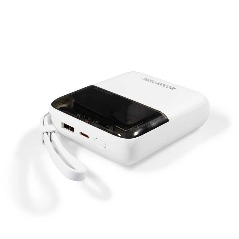 WEKOME WP-309 Vanguard Series - Power bank 10000 mAh Super Charging z wbudowanym kablem USB-C & Lightning PD 20W + QC 22.5W (Biały / Przezroczysty)