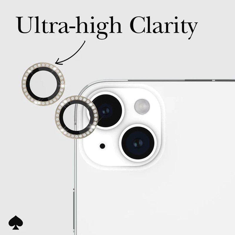 Kate Spade New York Aluminum Ring Lens Protector - Szkło ochronne na obiektyw aparatu iPhone 15 / iPhone 15 Plus (Set in Stone Gold)