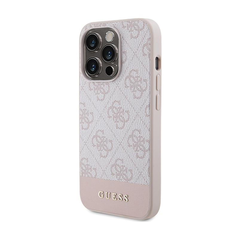 Guess 4G Bottom Stripe Metal Logo Collection - Etui iPhone 15 Pro (różowy)