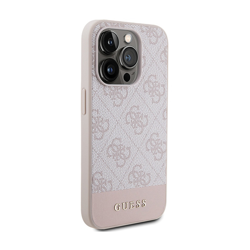 Guess 4G Bottom Stripe Metal Logo Collection - Etui iPhone 15 Pro (różowy)