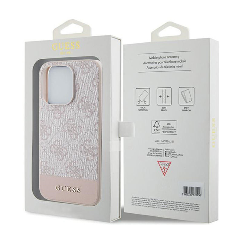 Guess 4G Bottom Stripe Metal Logo Collection - Etui iPhone 15 Pro (różowy)