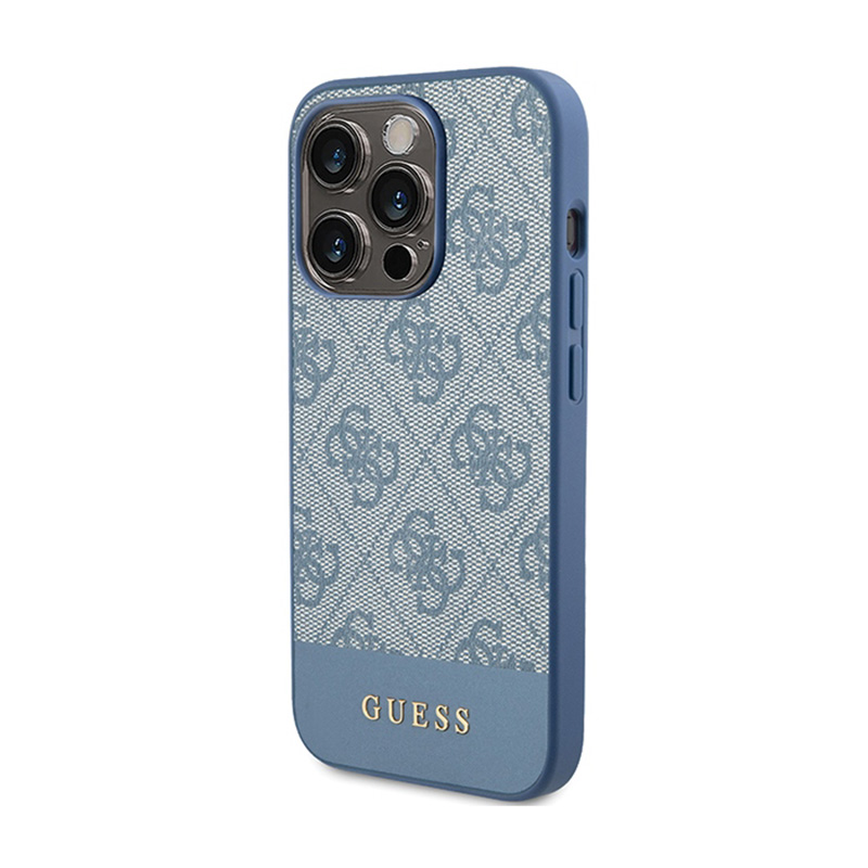 Guess 4G Bottom Stripe Metal Logo Collection - Etui iPhone 15 Pro Max (niebieski)