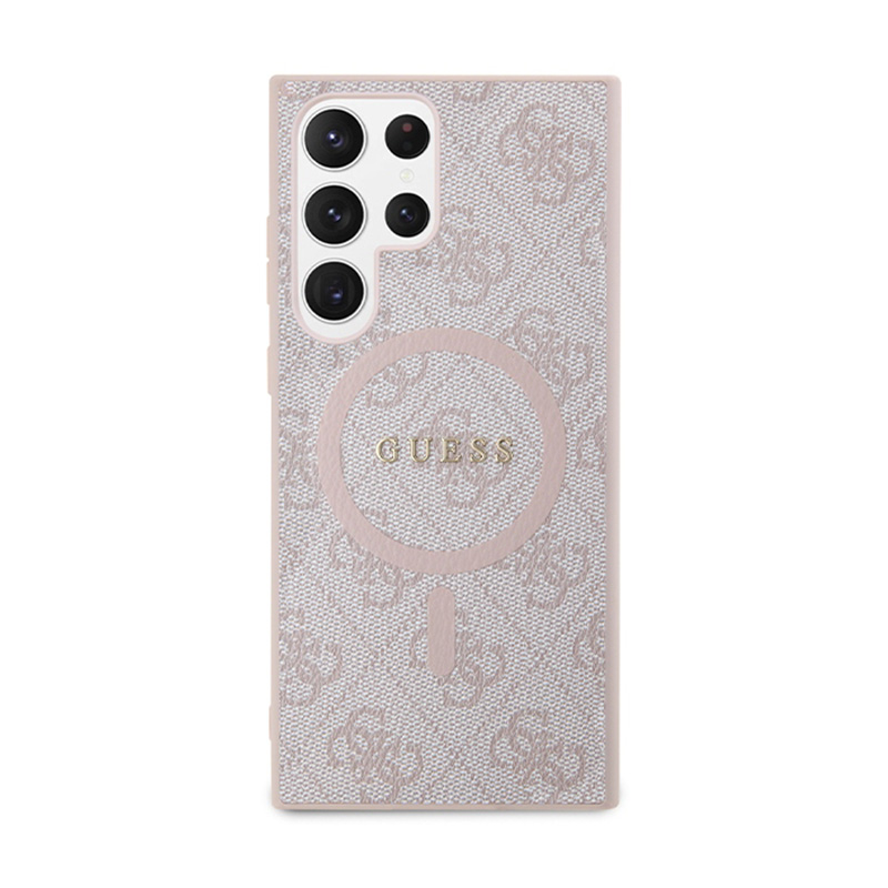 Guess 4G Collection Leather Metal Logo MagSafe - Etui Samsung Galaxy S24 Ultra (różowy)