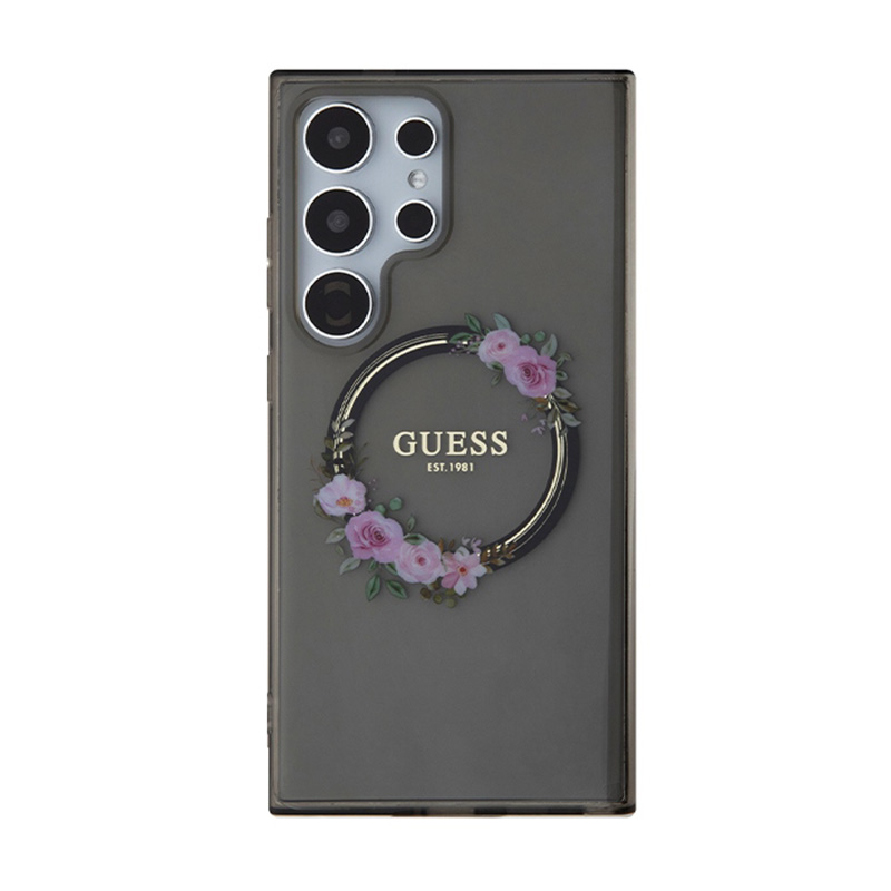 Guess IML Flowers Wreath MagSafe - Etui Samsung Galaxy S24 Ultra (czarny)