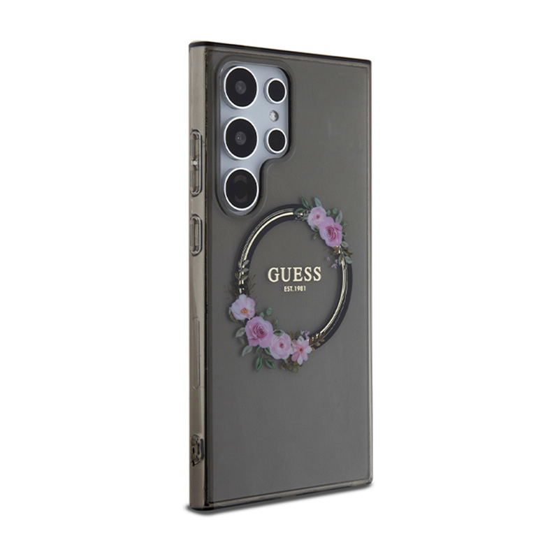 Guess IML Flowers Wreath MagSafe - Etui Samsung Galaxy S24 Ultra (czarny)