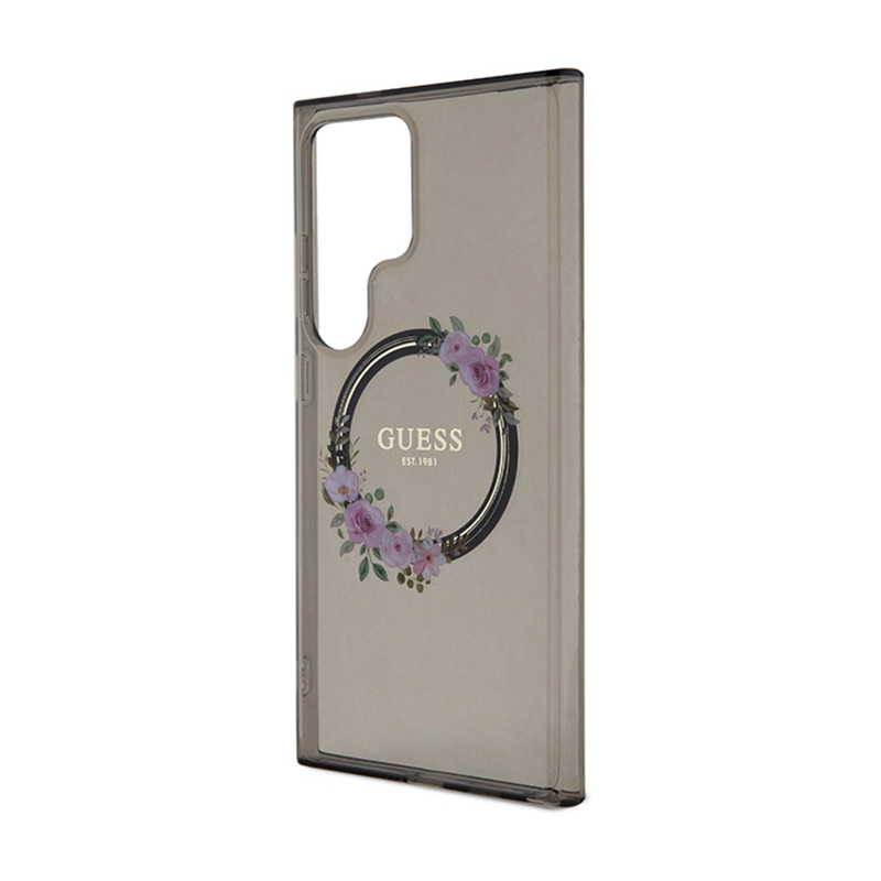 Guess IML Flowers Wreath MagSafe - Etui Samsung Galaxy S24 Ultra (czarny)