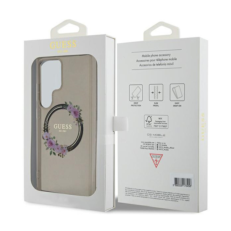Guess IML Flowers Wreath MagSafe - Etui Samsung Galaxy S24 Ultra (czarny)