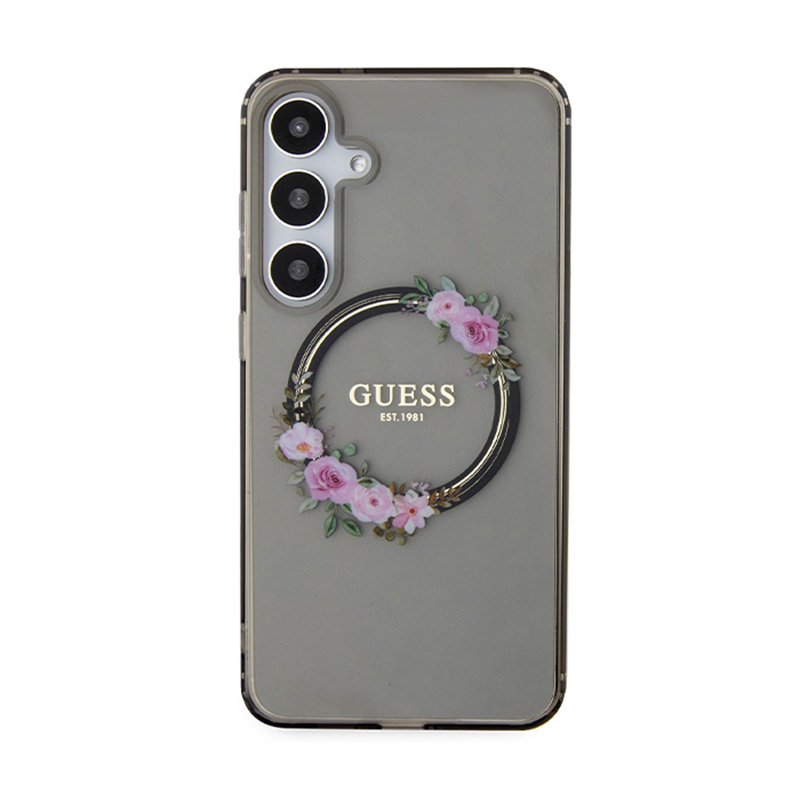 Guess IML Flowers Wreath MagSafe - Etui Samsung Galaxy S24+ (czarny)