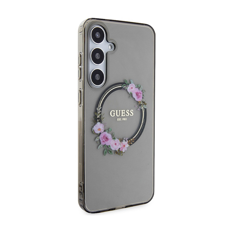 Guess IML Flowers Wreath MagSafe - Etui Samsung Galaxy S24+ (czarny)